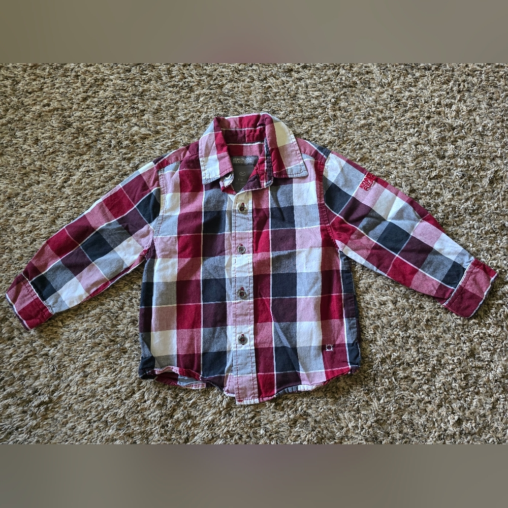 Kenneth Cole Reaction Kids Plaid Shirt - Burgundy, Black, White 2T